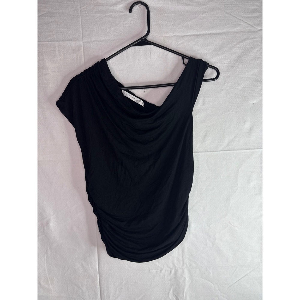 Altar State Black Drape Front Ruched Side Cap Sleeve Top Womens Size M